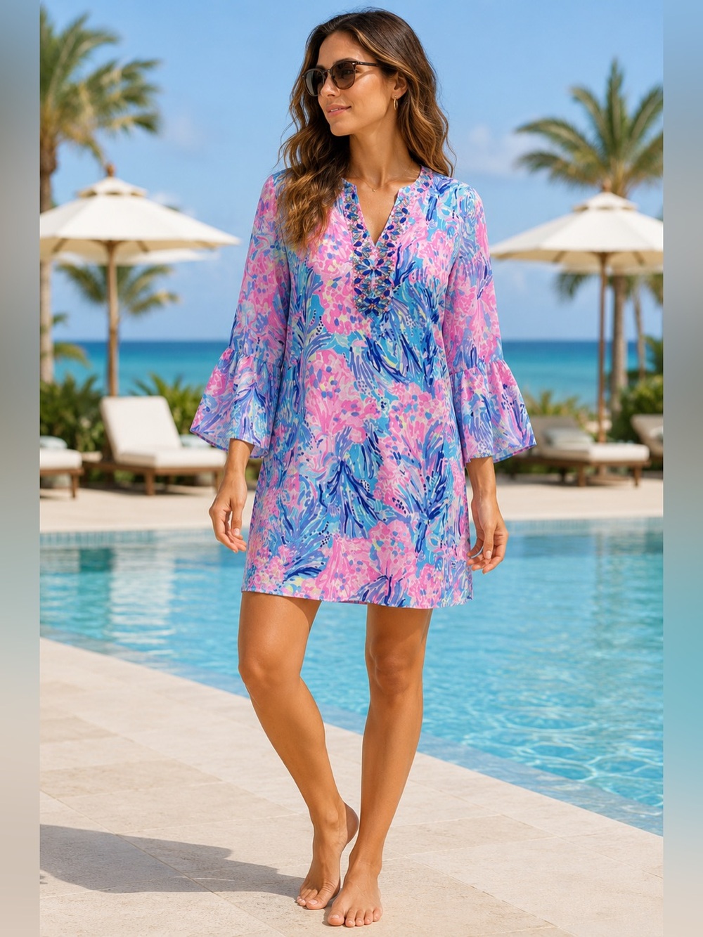 Lilly Pulitzer Eleanora Silk Dress Fan Sea Pants Coastal Preppy Beaded NWOT XS